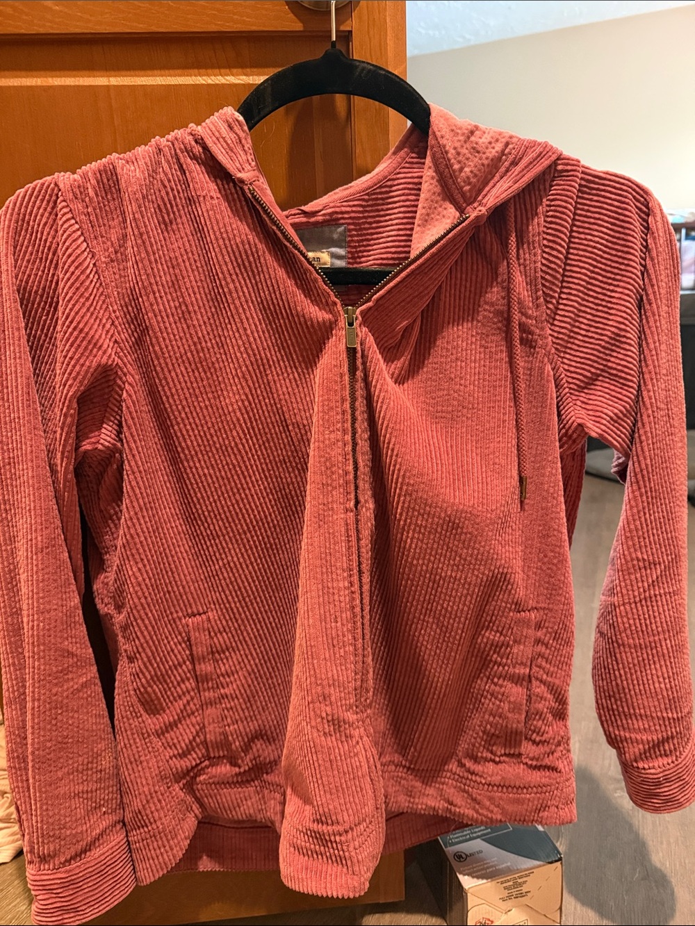 L.L. Bean Ribbed Corduroy Hooded Zip Jacket in Rose